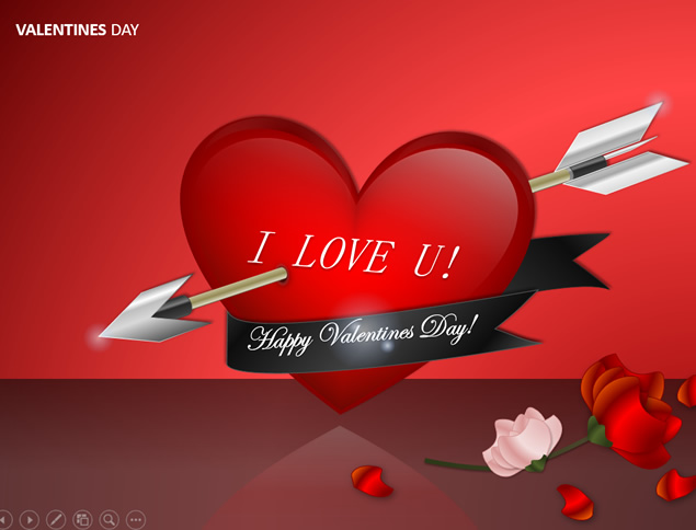 纯PPT绘制一箭穿心动画给爱人的情人节祝福贺卡PPT模板